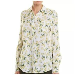 BeachLunchLounge Lemon Print Long Sleeve Button Down Blouse Novelty Print Large
